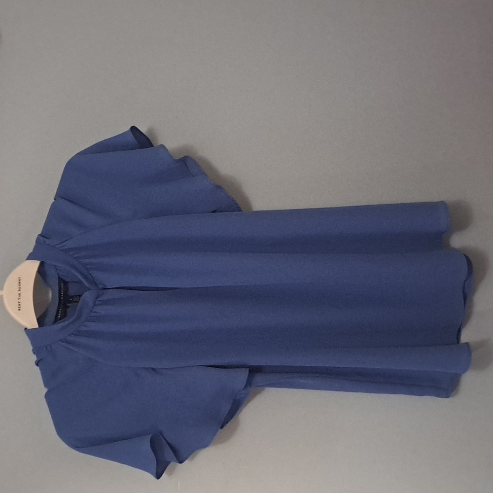 White House Black Market Blue Flutter Sleeve Top